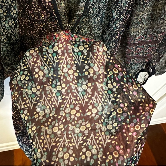 Anthropologie Maeve Poppy Peasant Blouse Women’s Sheer Floral Print Puff Sleeve - Picture 5 of 8
